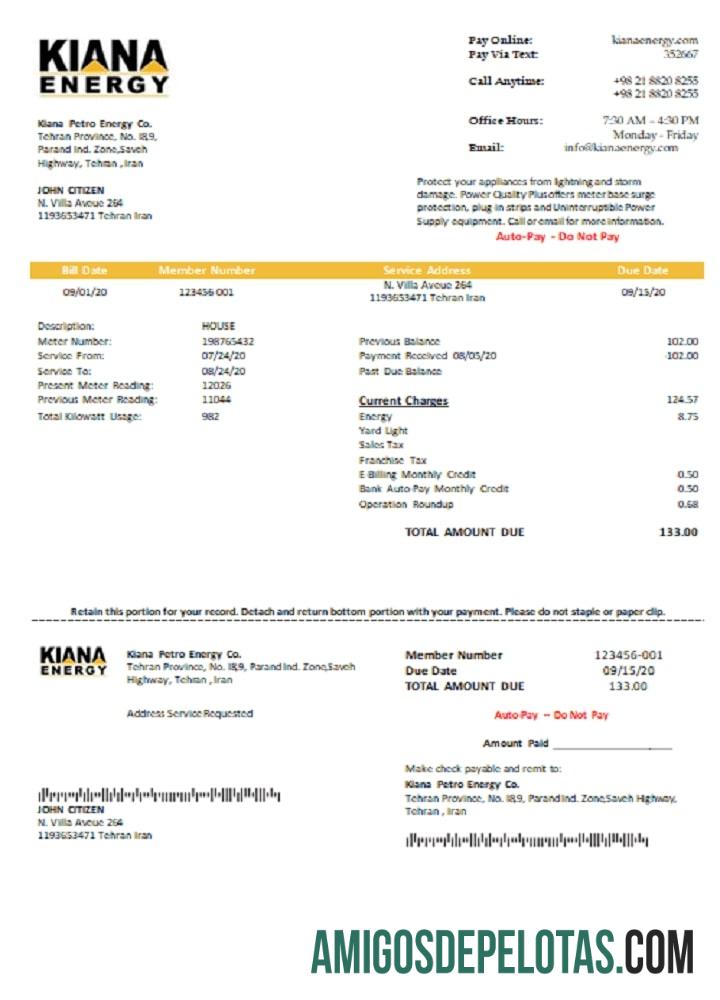 Projeto de lei de serviços públicos do Irã Kiana Petro Energy Co modelo